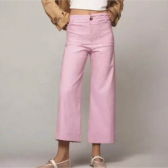 Anthropologie The Colette Cropped Linen Blend Wide-Leg Pants by Maeve Pink - Picture 5 of 5